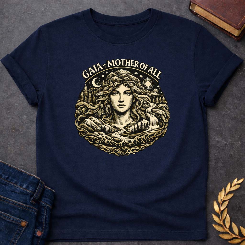 gaia mother of all greek mythology adult shirt featuring detailed Greek mythology artwork, symbolic design, and bold graphic style