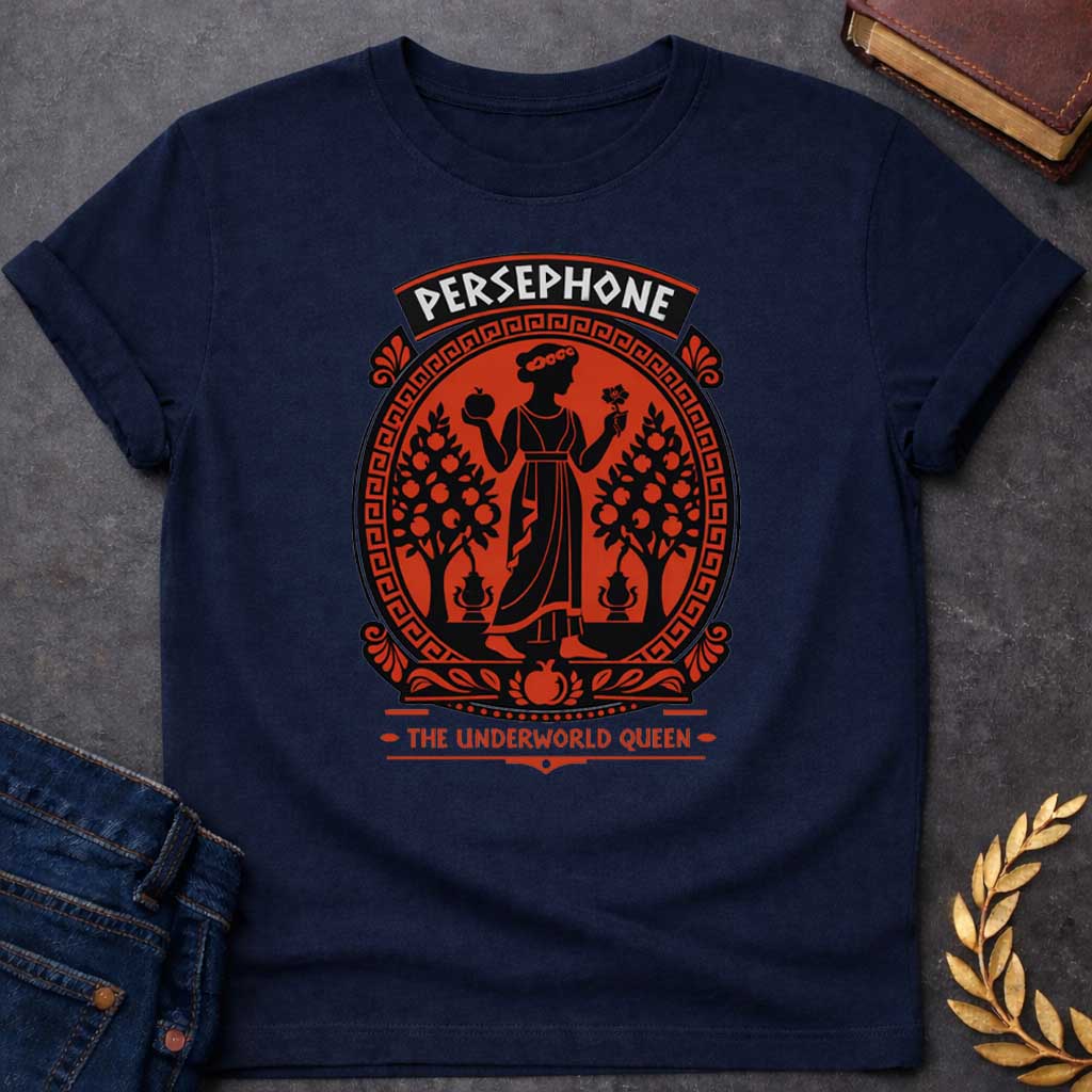 Persephone The Underworld Queen Greek Mythology Youth Shirt featuring pomegranate, underworld queen symbolism in dark floral mythology design