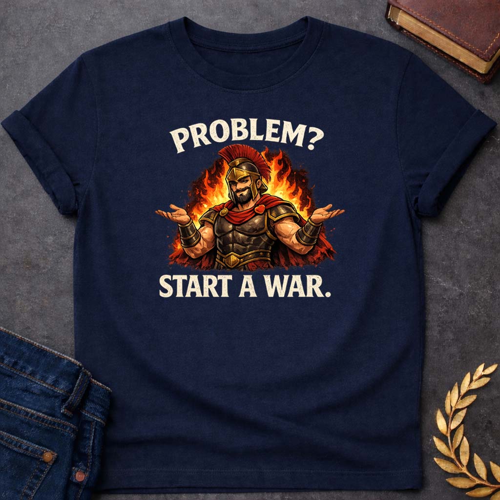 ares problem start a war greek mythology youth heavy cotton™ tee featuring warrior armor, battle symbolism, god of war Greek mythology design