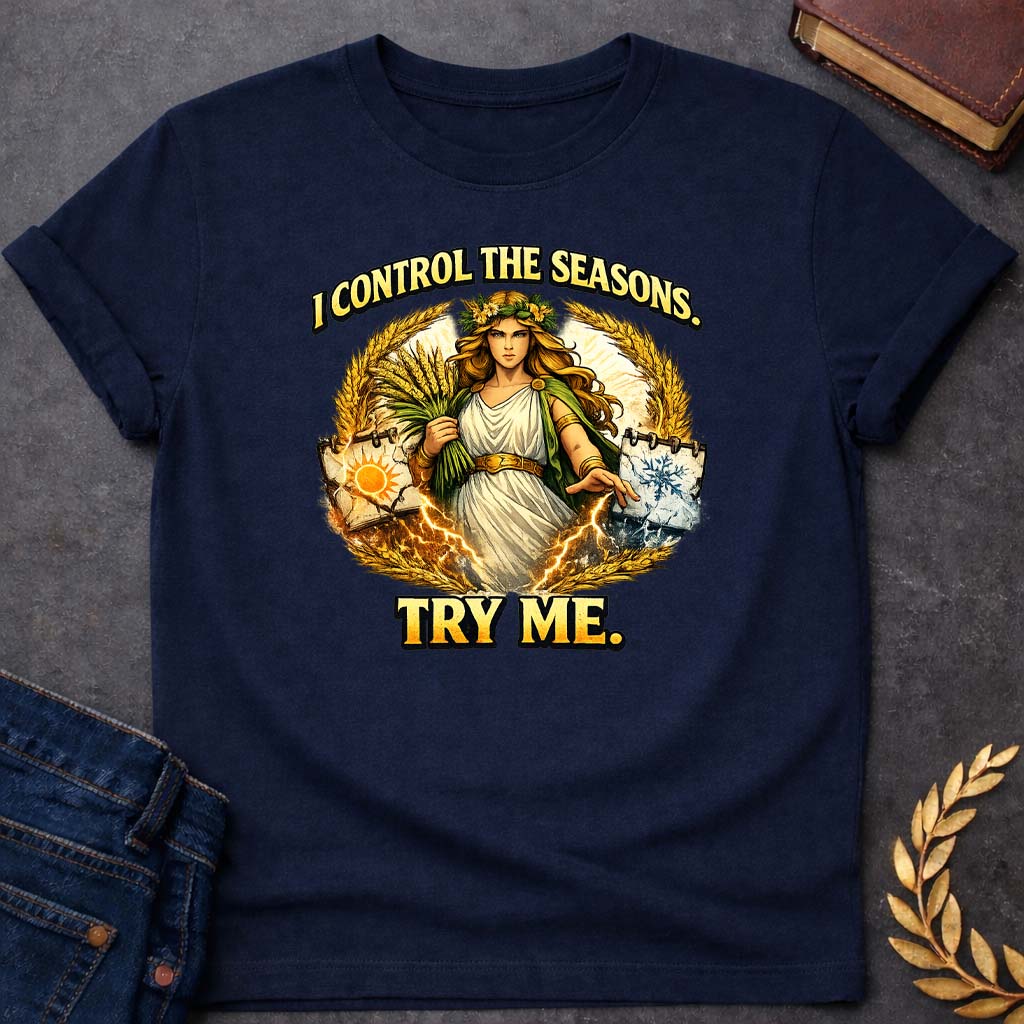 Demeter I Control The Seasons Greek Mythology Youth T-Shirt featuring detailed Greek mythology artwork, symbolic design, and bold graphic style
