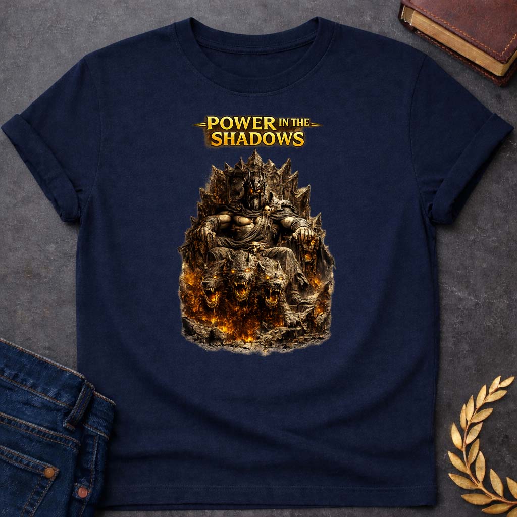 Hades Power in the Shadows Greek Mythology Youth T-Shirt featuring underworld king, skull motifs, dark Greek mythology design