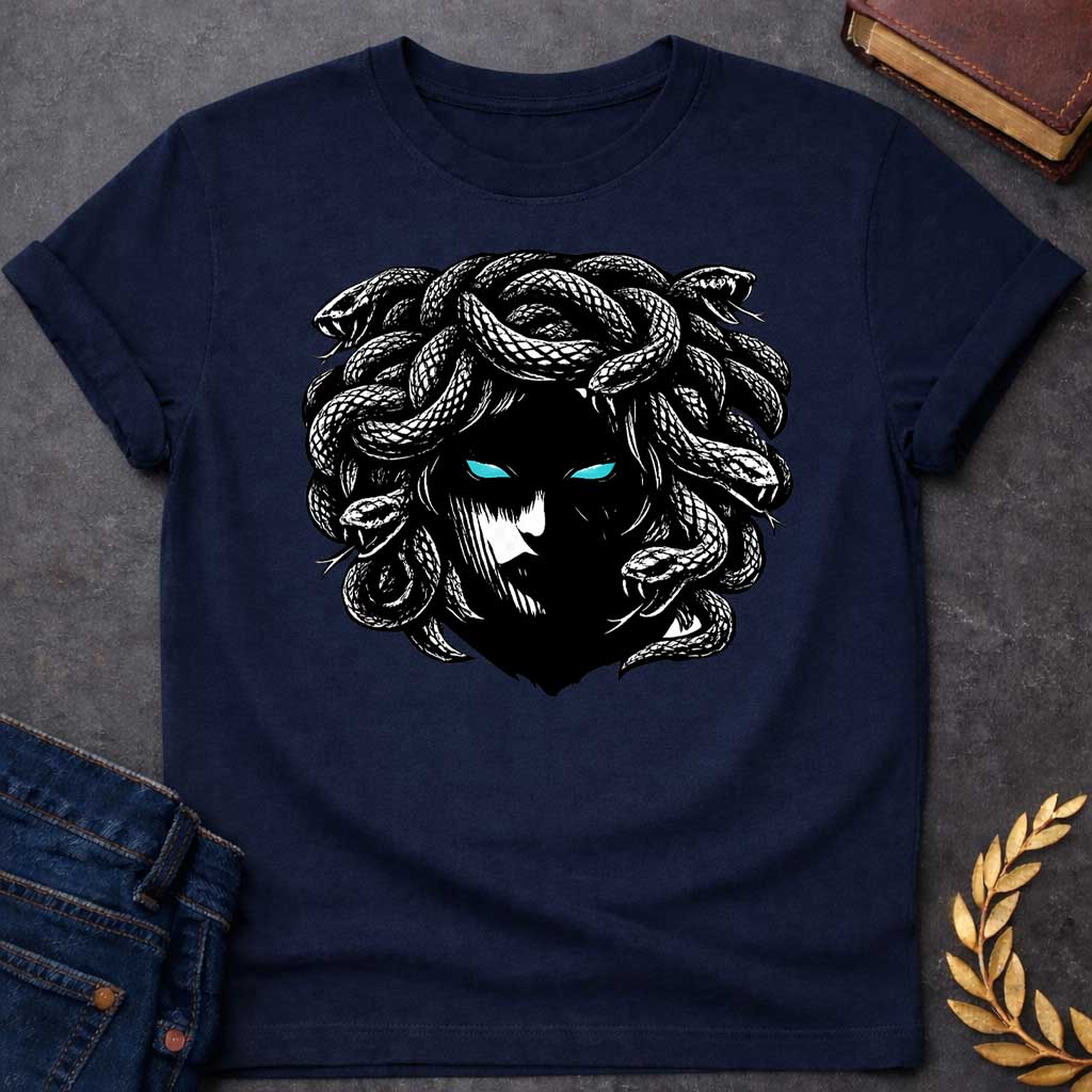 Medusa Gothic Horror Style Greek Mythology Youth Shirt featuring detailed Greek mythology artwork, symbolic design, and bold graphic style