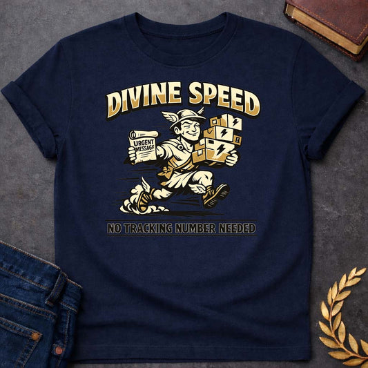 Hermes Divine Speed Greek Mythology Adult T-Shirt featuring detailed Greek mythology artwork, symbolic design, and bold graphic style