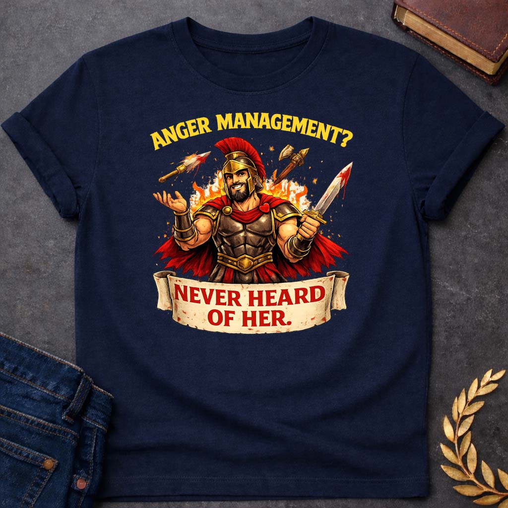 ares anger management never heard of her greek mythology youth heavy cotton™ tee featuring warrior armor, battle symbolism, god of war Greek mythology design