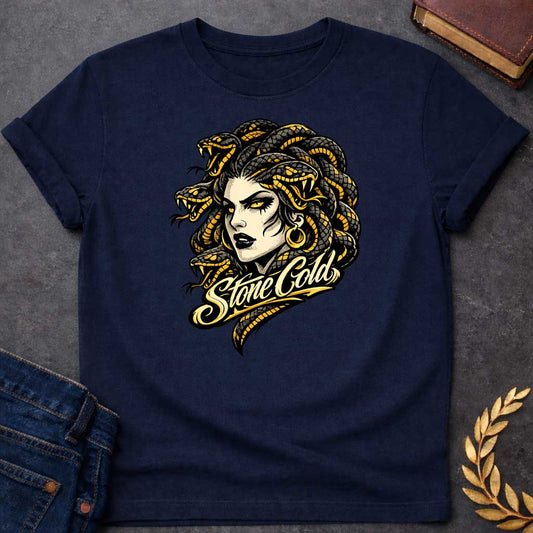 Medusa Stone Cold Greek Mythology Youth Shirt featuring detailed Greek mythology artwork, symbolic design, and bold graphic style
