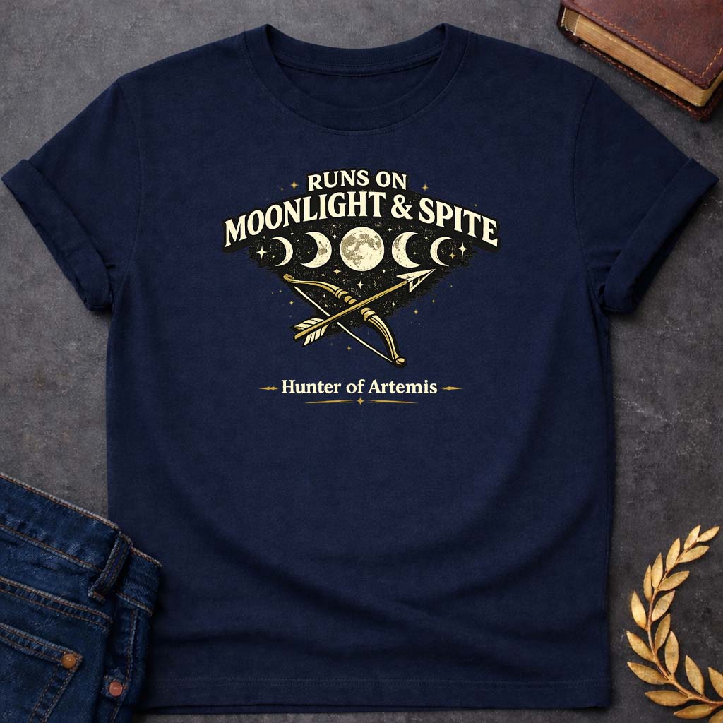 Artemis Runs On Moonlight & Spite Greek Mythology Youth T-Shirt featuring detailed Greek mythology artwork, symbolic design, and bold graphic style
