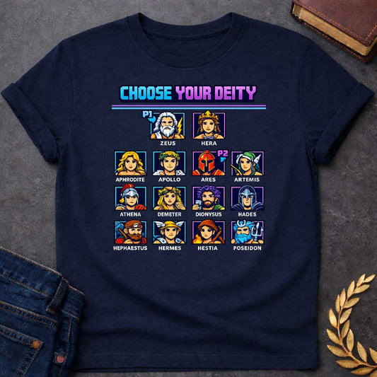 the olympians choose your deity greek mythology youth t shirt featuring detailed Greek mythology artwork, symbolic design, and bold graphic style