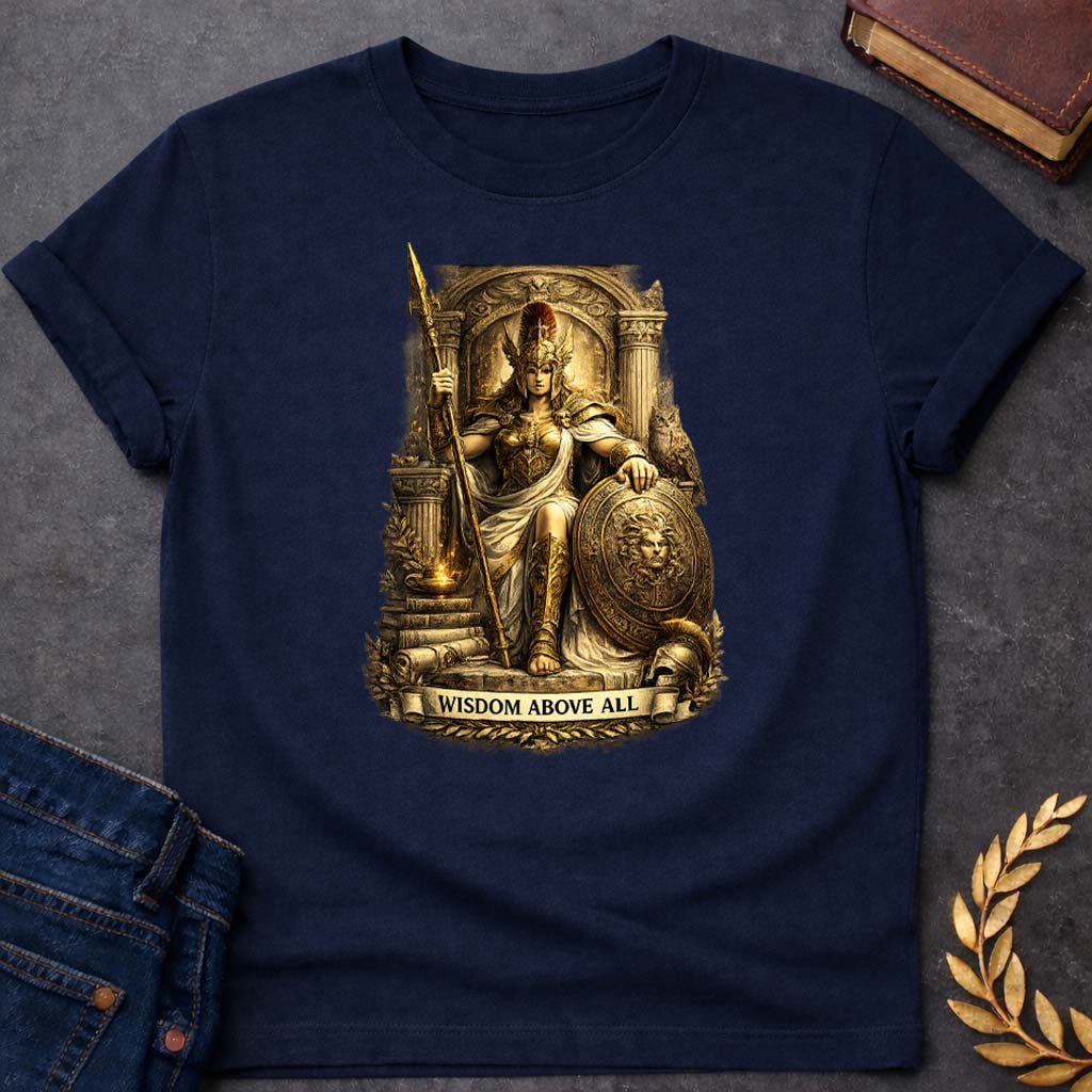 athena wisdom above all greek mythology kids heavy cotton™ tee featuring owl, laurel wreath, wisdom symbolism in vintage Greek mythology design
