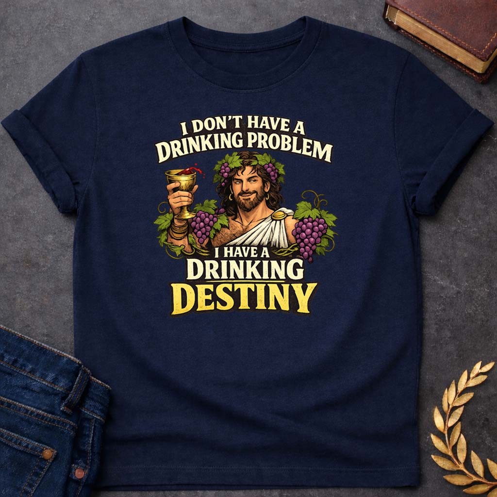 dionysus i dont have a drinking problem greek mythology adult t shirt featuring detailed Greek mythology artwork, symbolic design, and bold graphic style