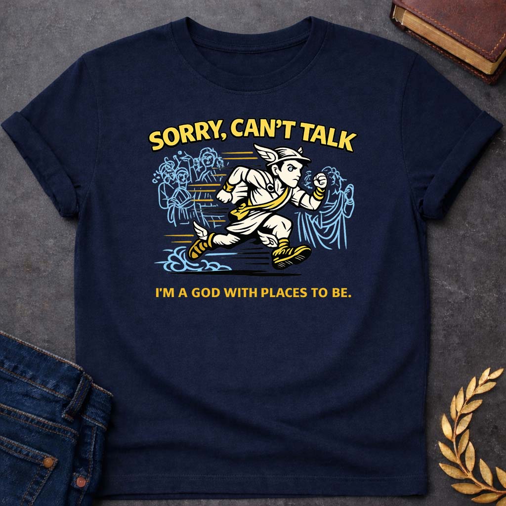 Hermes Sorry Can't Talk Greek Mythology Youth T-Shirt featuring detailed Greek mythology artwork, symbolic design, and bold graphic style