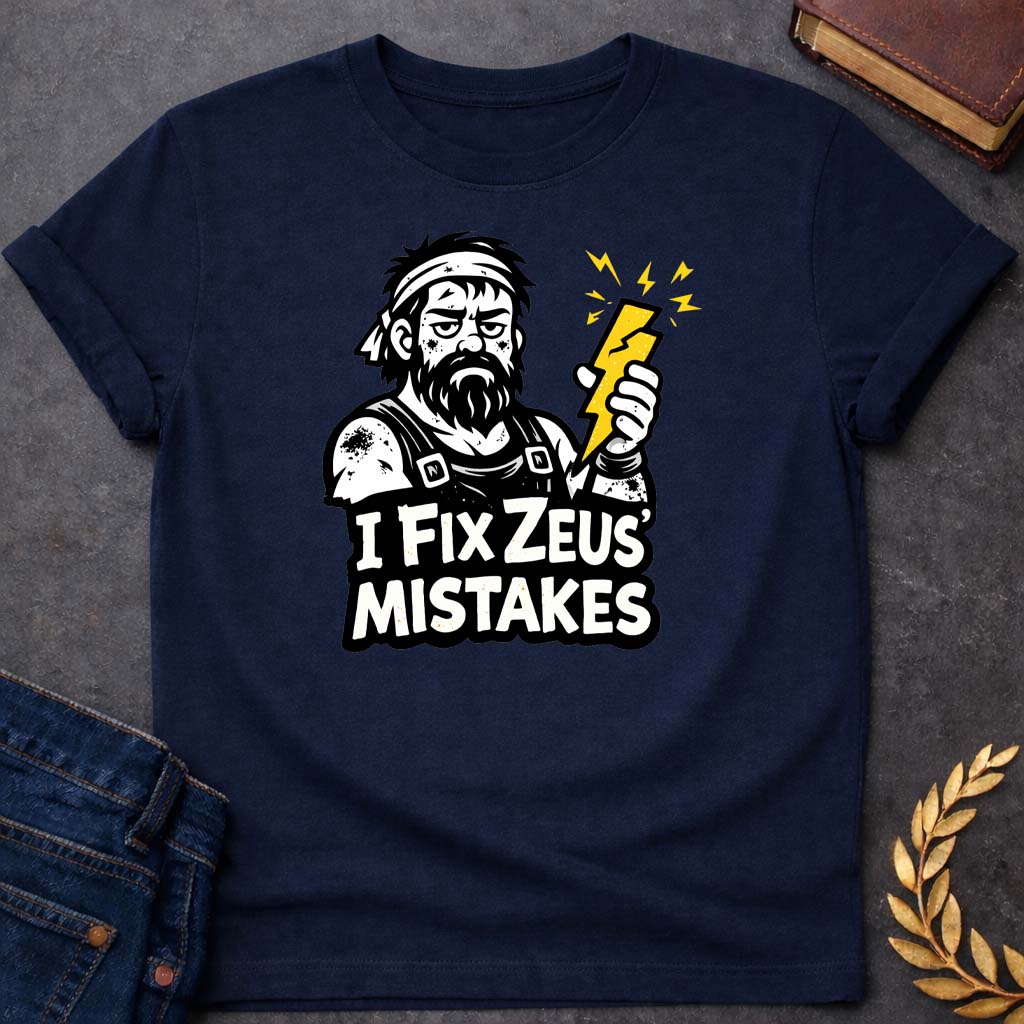 Hephaestus I Fix Zeus' Mistakes Greek Mythology Youth T-Shirt featuring lightning bolt, sky god power symbolism in bold Greek mythology design