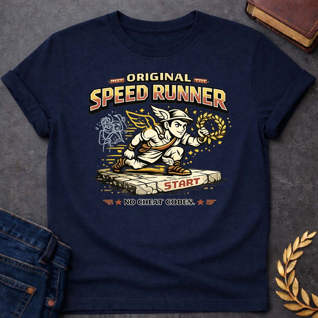 Hermes Original Speed Runner Greek Mythology Youth T-Shirt featuring detailed Greek mythology artwork, symbolic design, and bold graphic style