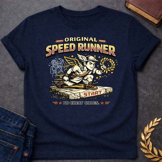 Hermes Original Speed Runner Greek Mythology Youth T-Shirt featuring detailed Greek mythology artwork, symbolic design, and bold graphic style