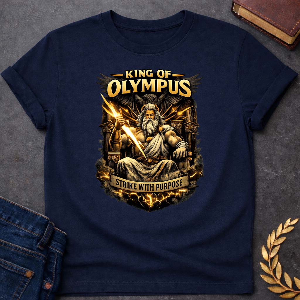 Zeus King of Olympus Strike with Purpose Greek Mythology Youth T-Shirt featuring lightning bolt, sky god power symbolism in bold Greek mythology design