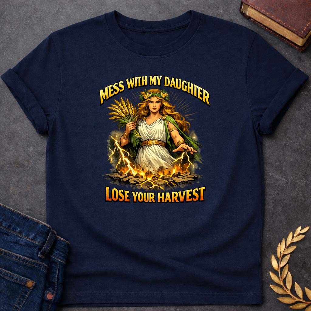 demeter mess with my daughter greek mythology youth t shirt featuring detailed Greek mythology artwork, symbolic design, and bold graphic style