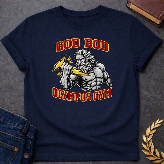 Zeus God Bod Olympus Gym Greek Mythology Youth T-Shirt featuring lightning bolt, sky god power symbolism in bold Greek mythology design