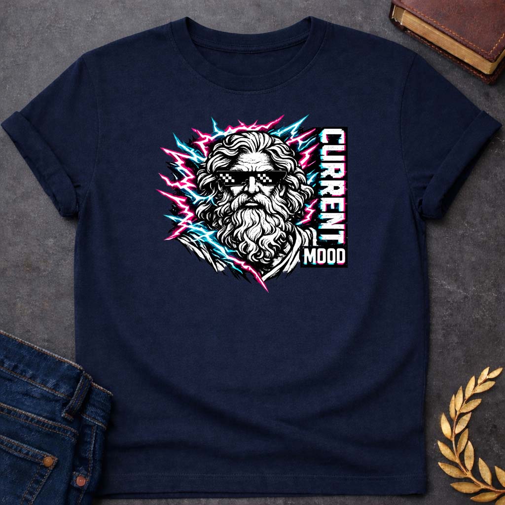 Zeus Current Mood Greek Mythology Youth T-Shirt featuring lightning bolt, sky god power symbolism in bold Greek mythology design