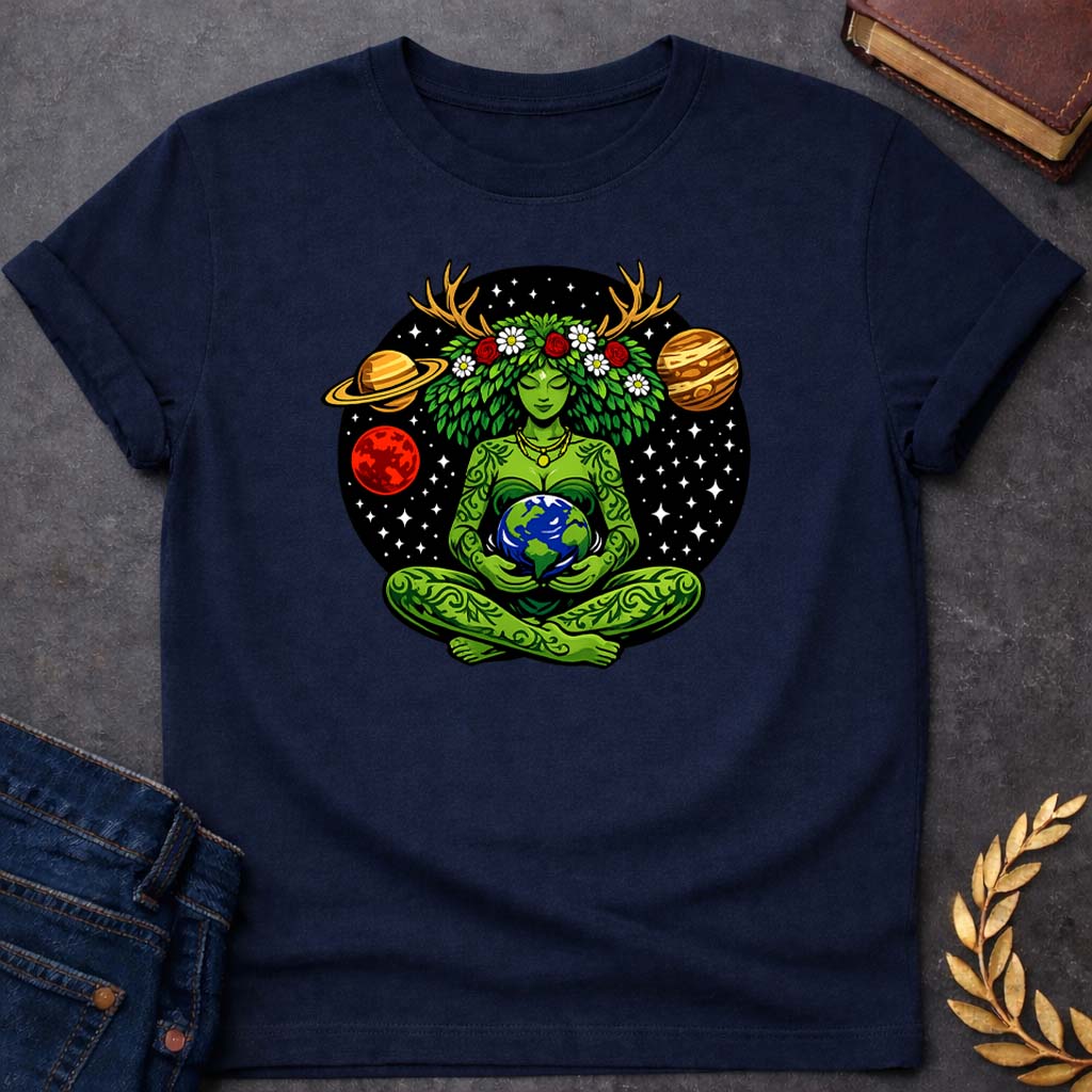 gaia cosmic mother earth art greek mythology adult shirt featuring detailed Greek mythology artwork, symbolic design, and bold graphic style