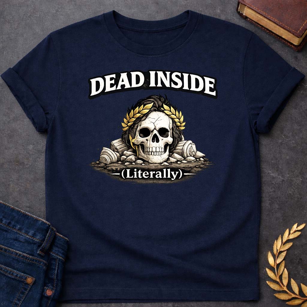 Hades Dead Inside Greek Mythology Adult T-Shirt featuring underworld king, skull motifs, dark Greek mythology design