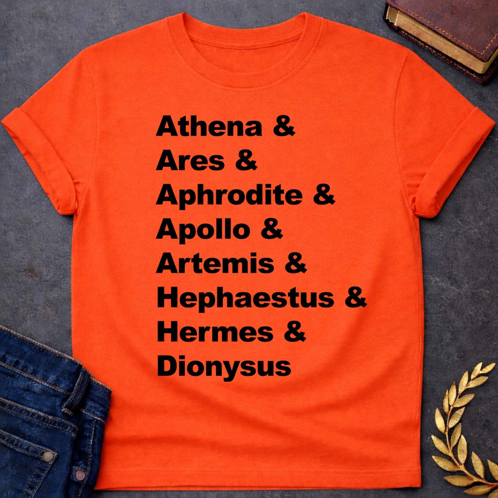 greek mythology the god kids names unisex softstyle adult t shirt featuring detailed Greek mythology artwork, symbolic design, and bold graphic style
