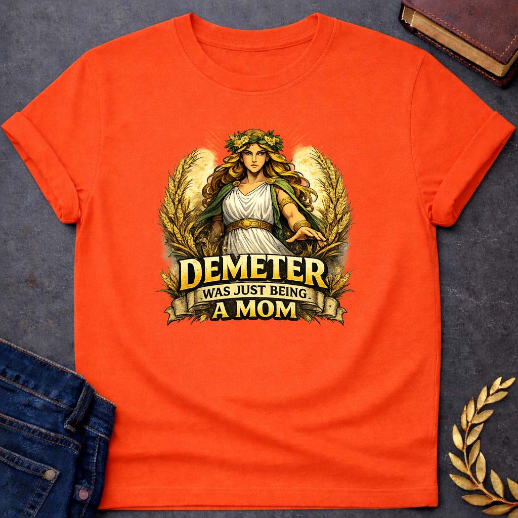demeter was just being a mom greek mythology youth t shirt featuring detailed Greek mythology artwork, symbolic design, and bold graphic style