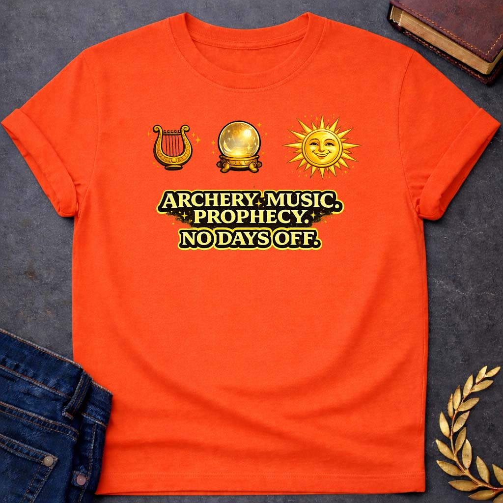 apollo archery music prophecy no days off greek mythology youth heavy cotton™ tee featuring detailed Greek mythology artwork, symbolic design, and bold graphic style