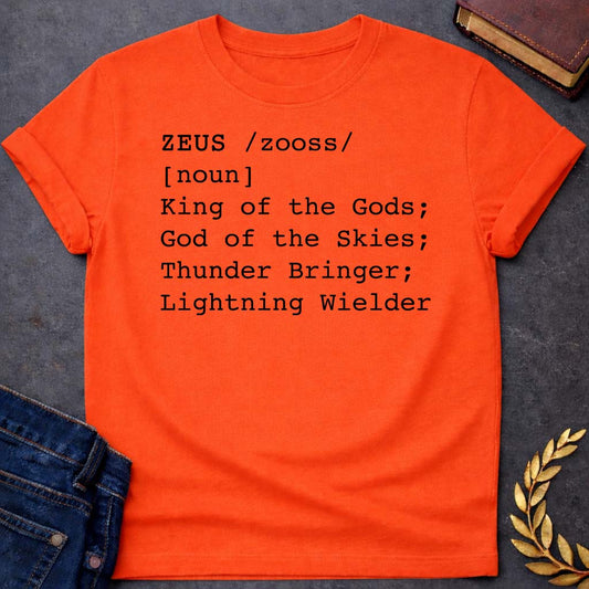 zeus dictionary definition greek mythology youth heavy cotton™ tee featuring lightning bolt, sky god power symbolism in bold Greek mythology design