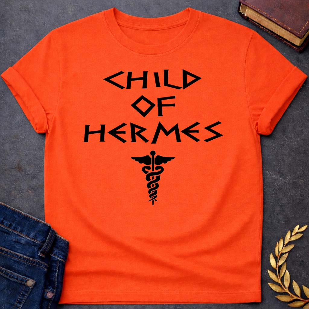 child of hermes greek mythology unisex softstyle adult t shirt featuring detailed Greek mythology artwork, symbolic design, and bold graphic style