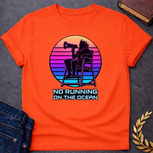 poseidon no running on the ocean greek mythology youth t shirt featuring trident, ocean waves, sea god symbolism in Greek mythology design