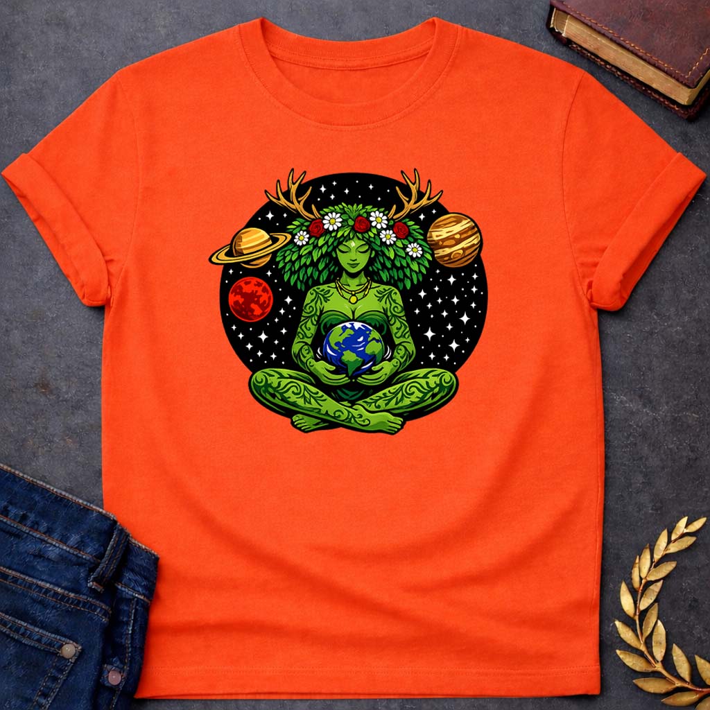 gaia cosmic mother earth art greek mythology youth shirt featuring detailed Greek mythology artwork, symbolic design, and bold graphic style