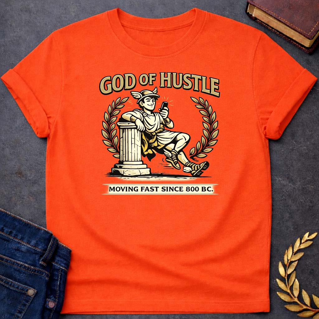 hermes god of hustle greek mythology youth t shirt featuring detailed Greek mythology artwork, symbolic design, and bold graphic style