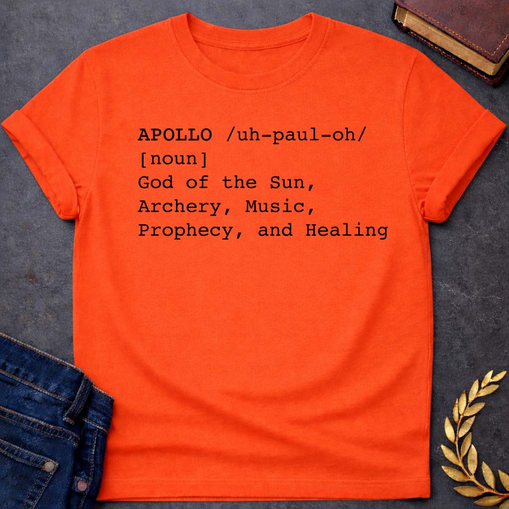 apollo dictionary definition greek mythology youth heavy cotton™ tee featuring detailed Greek mythology artwork, symbolic design, and bold graphic style