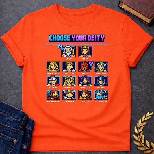 The Olympians Choose Your Deity Greek Mythology Youth T-Shirt featuring detailed Greek mythology artwork, symbolic design, and bold graphic style