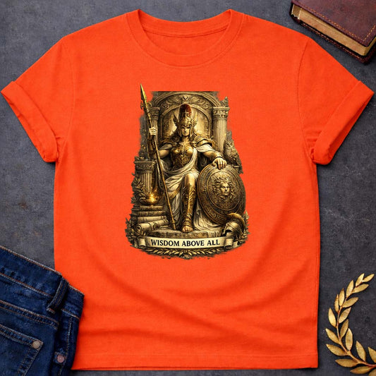 Athena Wisdom Above All Greek Mythology Youth T-Shirt featuring owl, laurel wreath, wisdom symbolism in vintage Greek mythology design