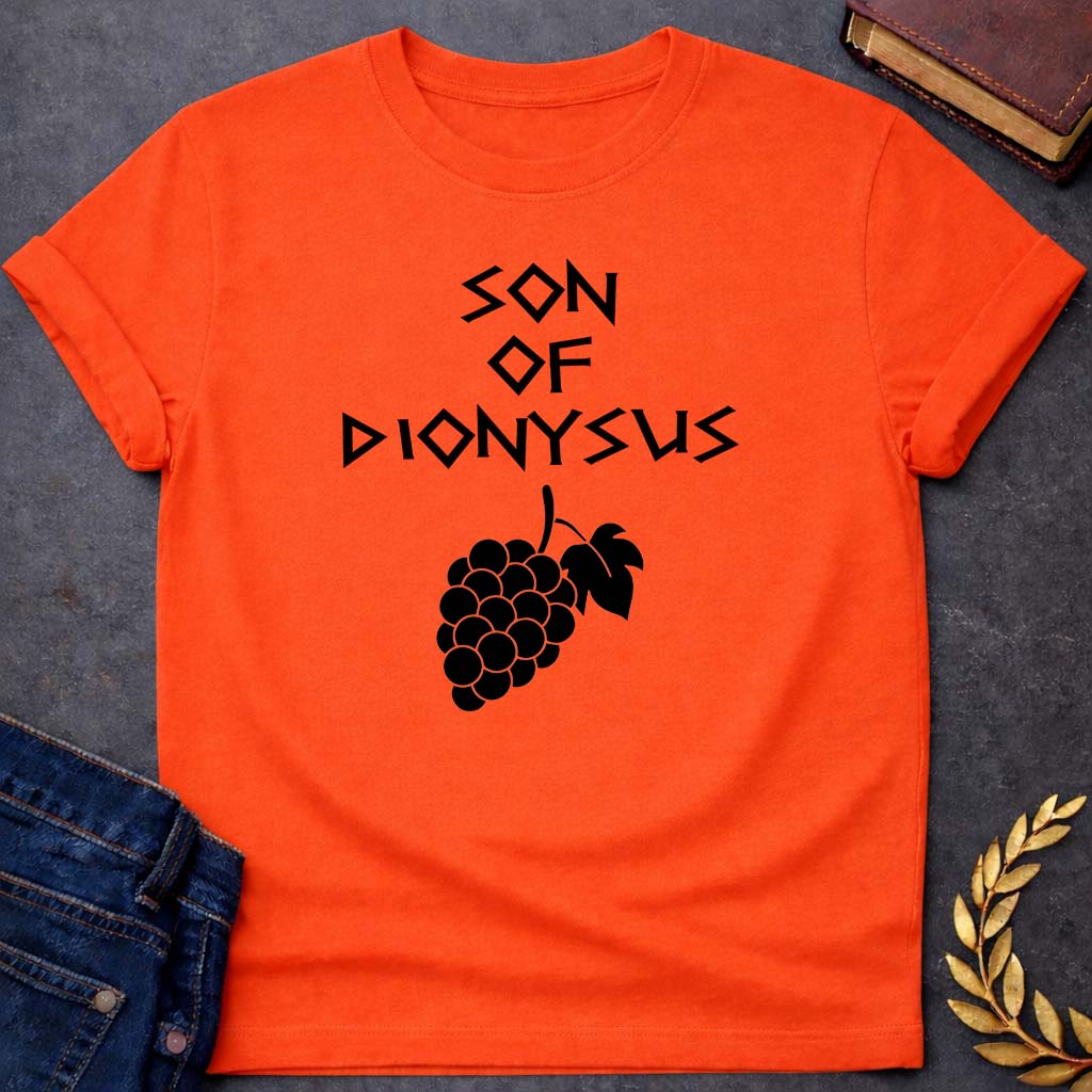 son of dionysus greek mythology unisex softstyle adult t shirt featuring detailed Greek mythology artwork, symbolic design, and bold graphic style