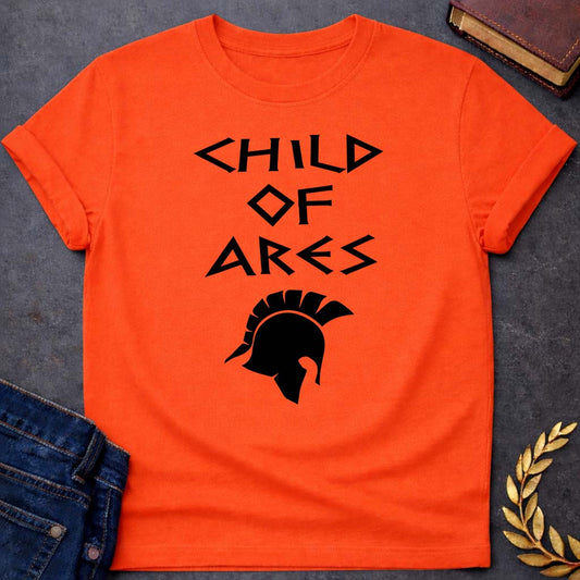 child of ares greek mythology unisex softstyle adult t shirt featuring warrior armor, battle symbolism, god of war Greek mythology design