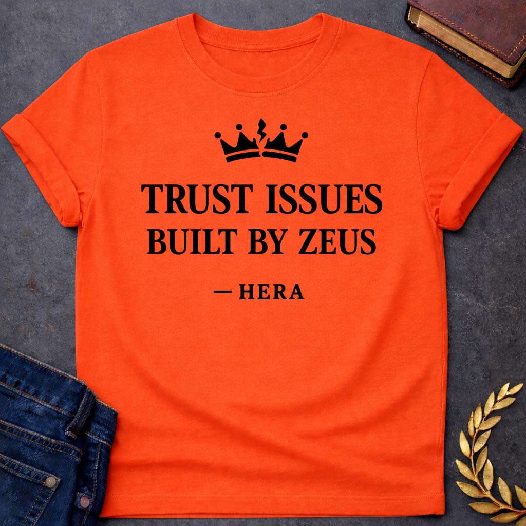 hera trust issues built by zeus greek mythology youth t shirt featuring lightning bolt, sky god power symbolism in bold Greek mythology design