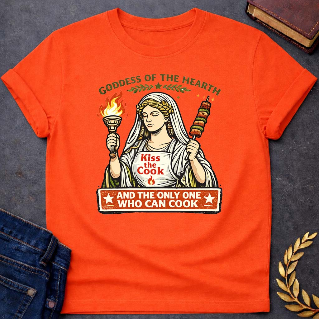 hestia goddess of the hearth greek mythology youth t shirt featuring detailed Greek mythology artwork, symbolic design, and bold graphic style