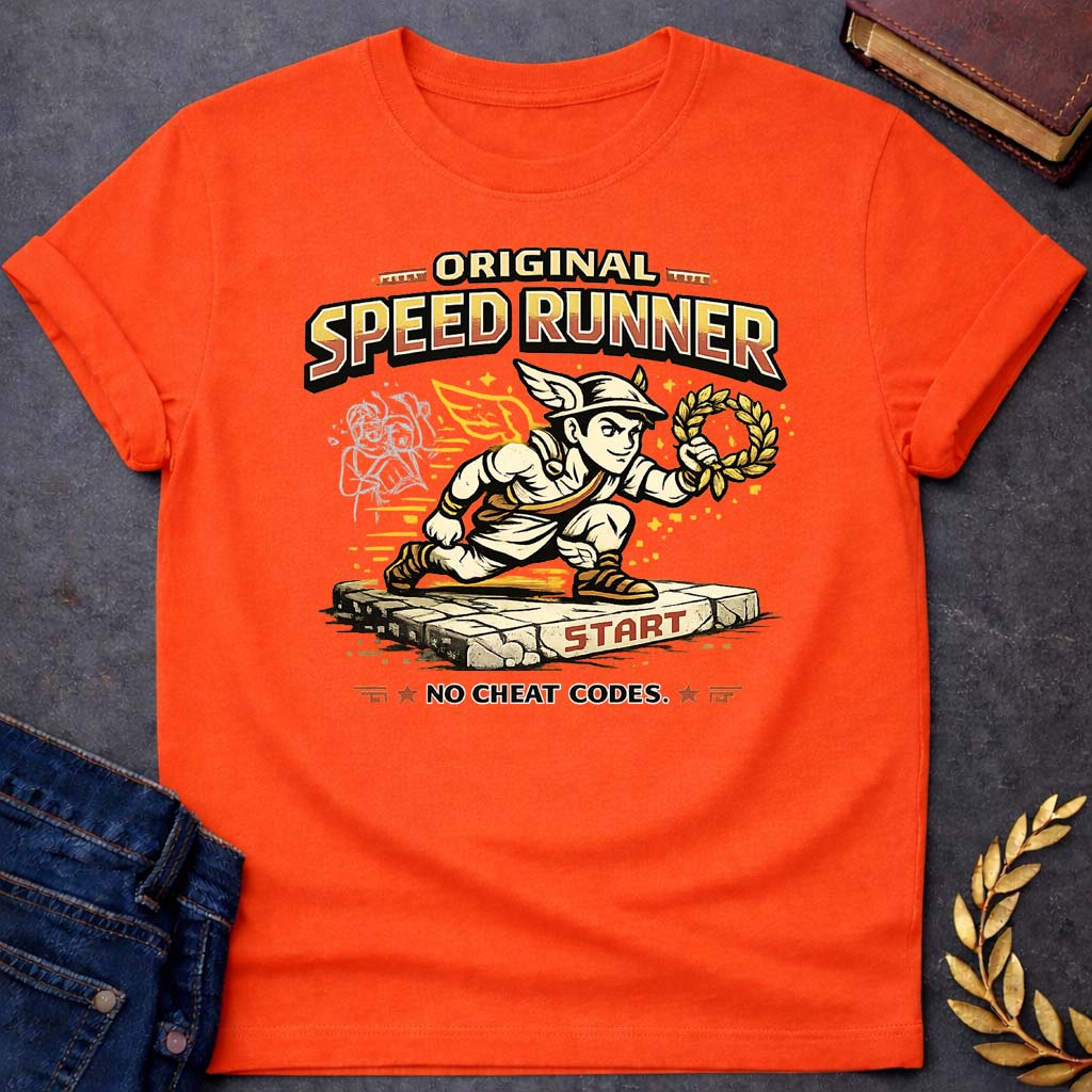 hermes original speed runner greek mythology youth t shirt featuring detailed Greek mythology artwork, symbolic design, and bold graphic style