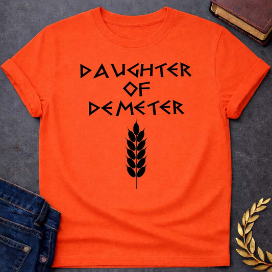 daughter of demeter unisex softstyle adult t shirt featuring detailed Greek mythology artwork, symbolic design, and bold graphic style