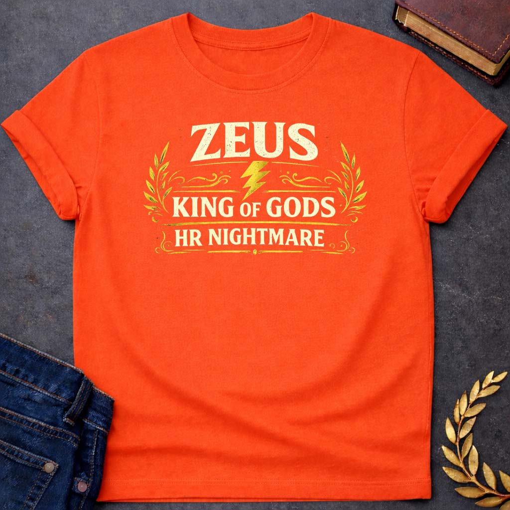 zeus king of the gods hr nightmare greek mythology youth t shirt featuring lightning bolt, sky god power symbolism in bold Greek mythology design