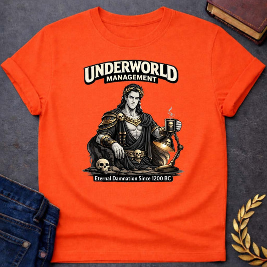 hades underworld management greek mythology adult t shirt featuring underworld king, skull motifs, dark Greek mythology design