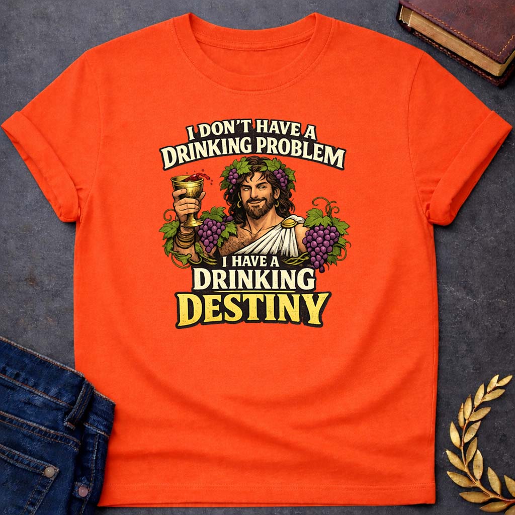 dionysus i dont have a drinking problem greek mythology adult t shirt featuring detailed Greek mythology artwork, symbolic design, and bold graphic style