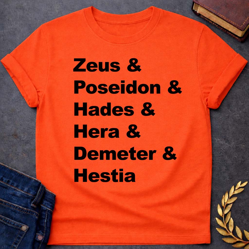 greek mythology the original og god names unisex softstyle adult t shirt featuring detailed Greek mythology artwork, symbolic design, and bold graphic style