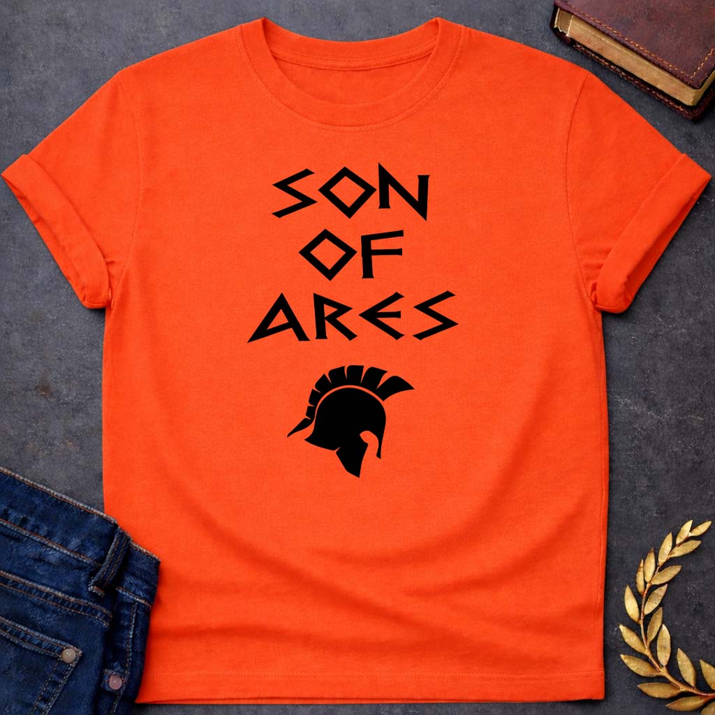 son of ares greek mythology unisex softstyle adult t shirt featuring warrior armor, battle symbolism, god of war Greek mythology design
