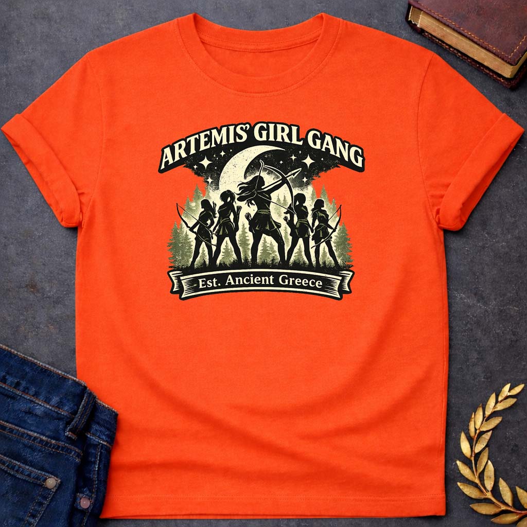 Artemis Girl Gang Greek Mythology Youth T-Shirt featuring detailed Greek mythology artwork, symbolic design, and bold graphic style