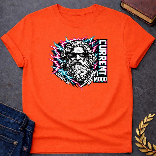 zeus current mood greek mythology youth t shirt featuring lightning bolt, sky god power symbolism in bold Greek mythology design