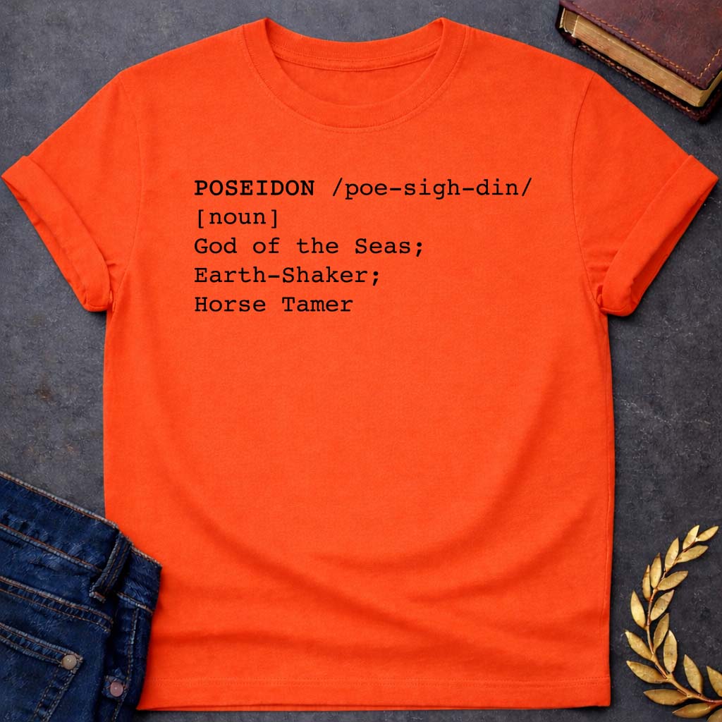 poseidon dictionary definition greek mythology youth heavy cotton™ tee featuring trident, ocean waves, sea god symbolism in Greek mythology design