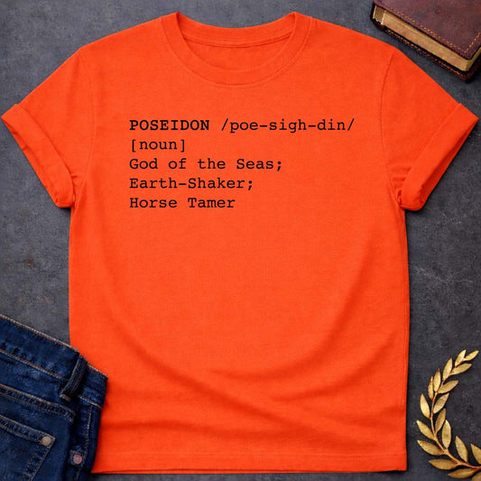 poseidon dictionary definition greek mythology youth heavy cotton™ tee featuring trident, ocean waves, sea god symbolism in Greek mythology design