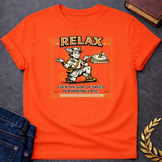 hermes relax even the god of speed is running late greek mythology youth t shirt featuring detailed Greek mythology artwork, symbolic design, and bold graphic style